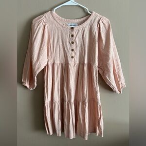 Old Navy Girls Blush Pink Button-Front Dotted Dress, Size Medium 8